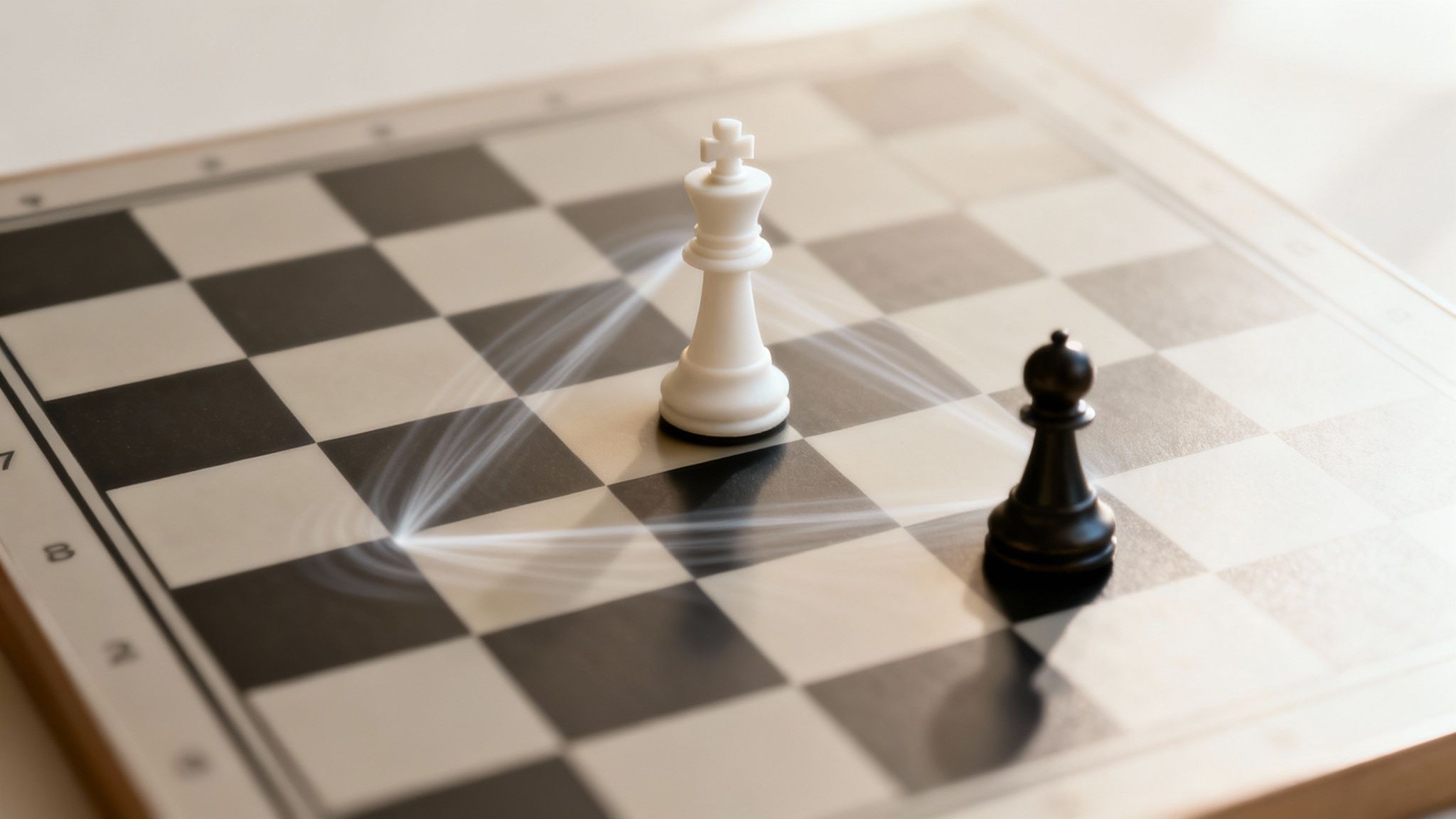 A chessboard is shown with pieces strategically positioned to illustrate the concept of triangulation in a chess endgame, creating zugzwang.
