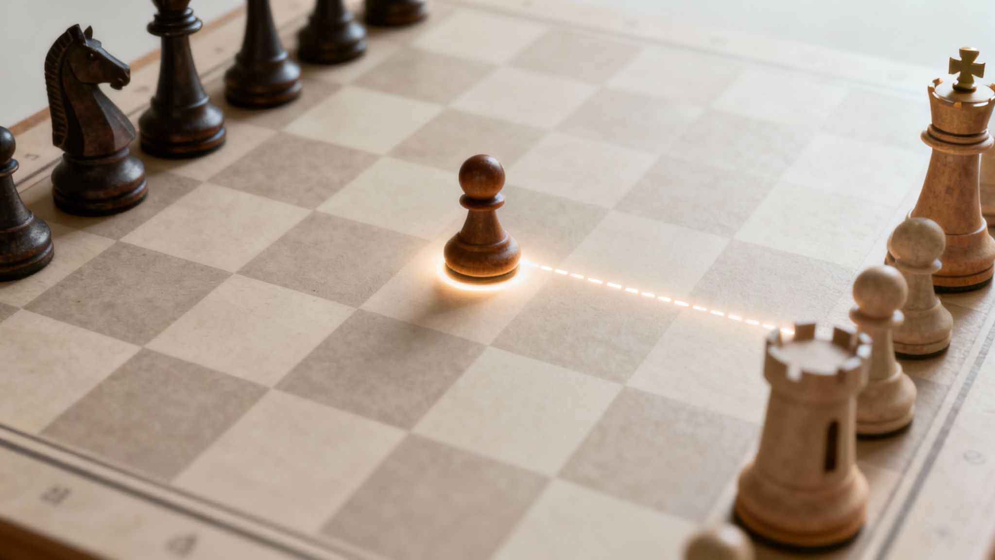 A focused chess player contemplates their next move over a wooden board.