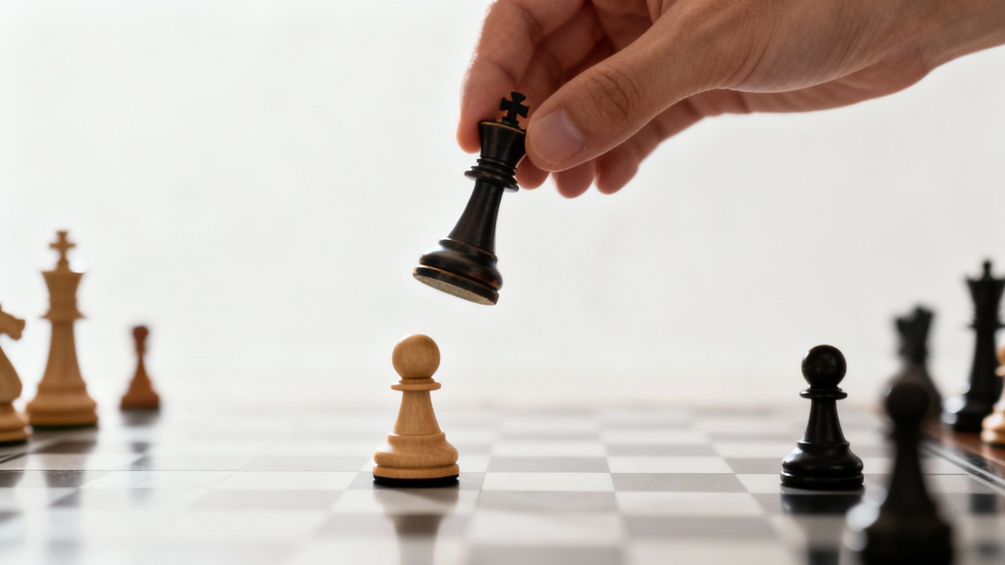 A pawn reaching the end of the board and being promoted to a queen.