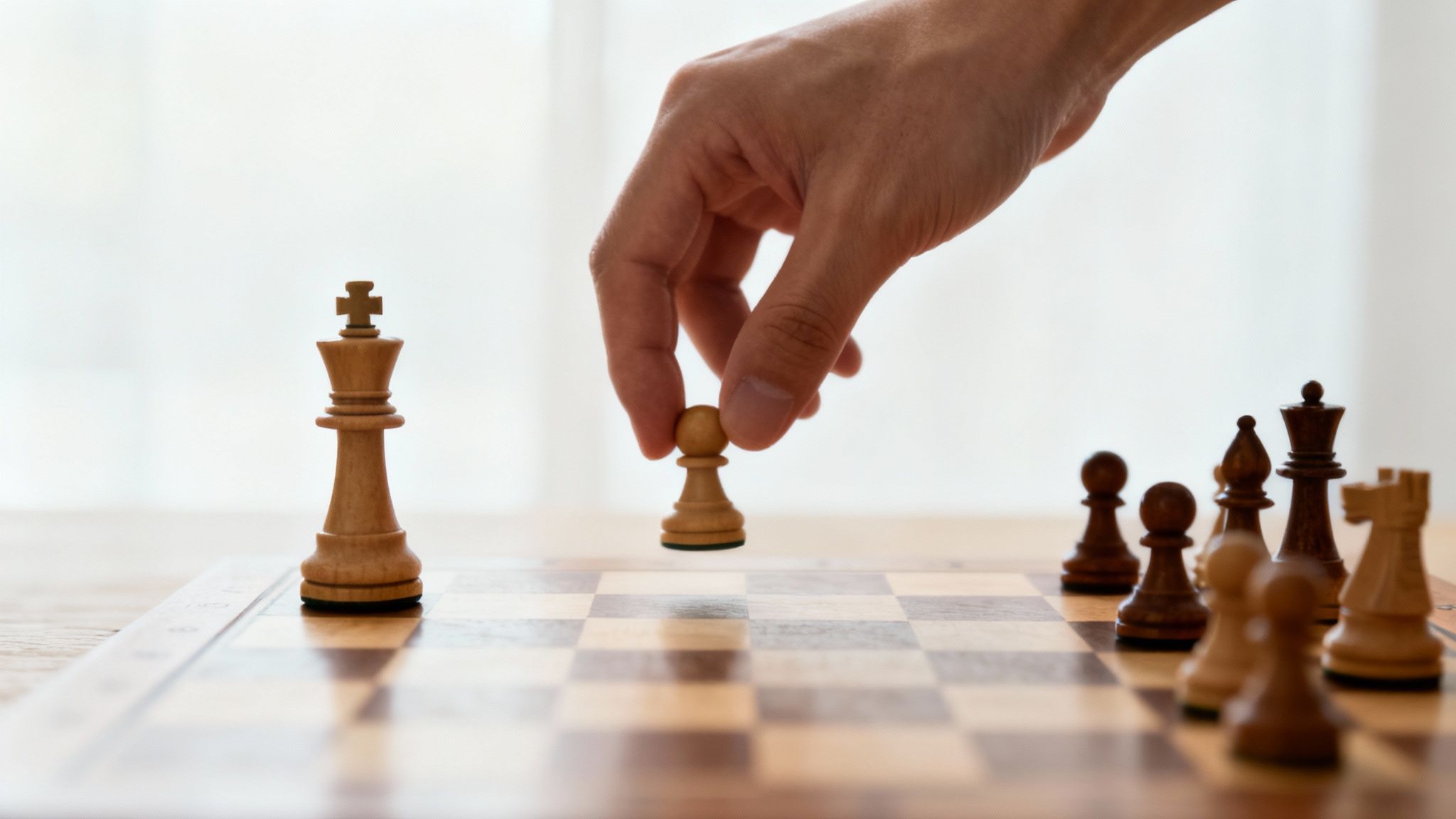 A dramatic, close-up shot of a single chess king cornered on a board, symbolizing the concept of zugzwang.