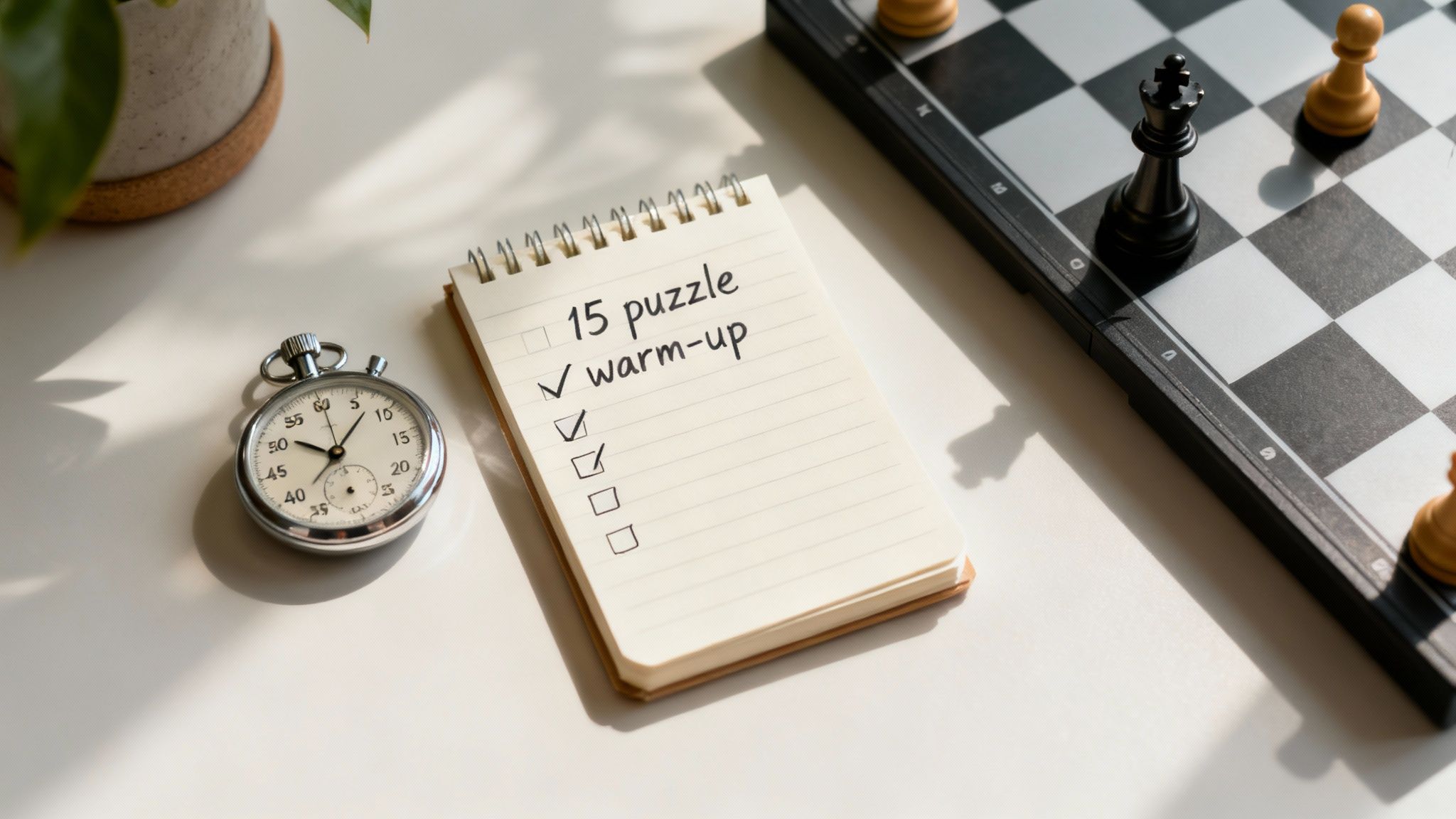 A person strategically moving a chess piece, symbolising a planned training routine.