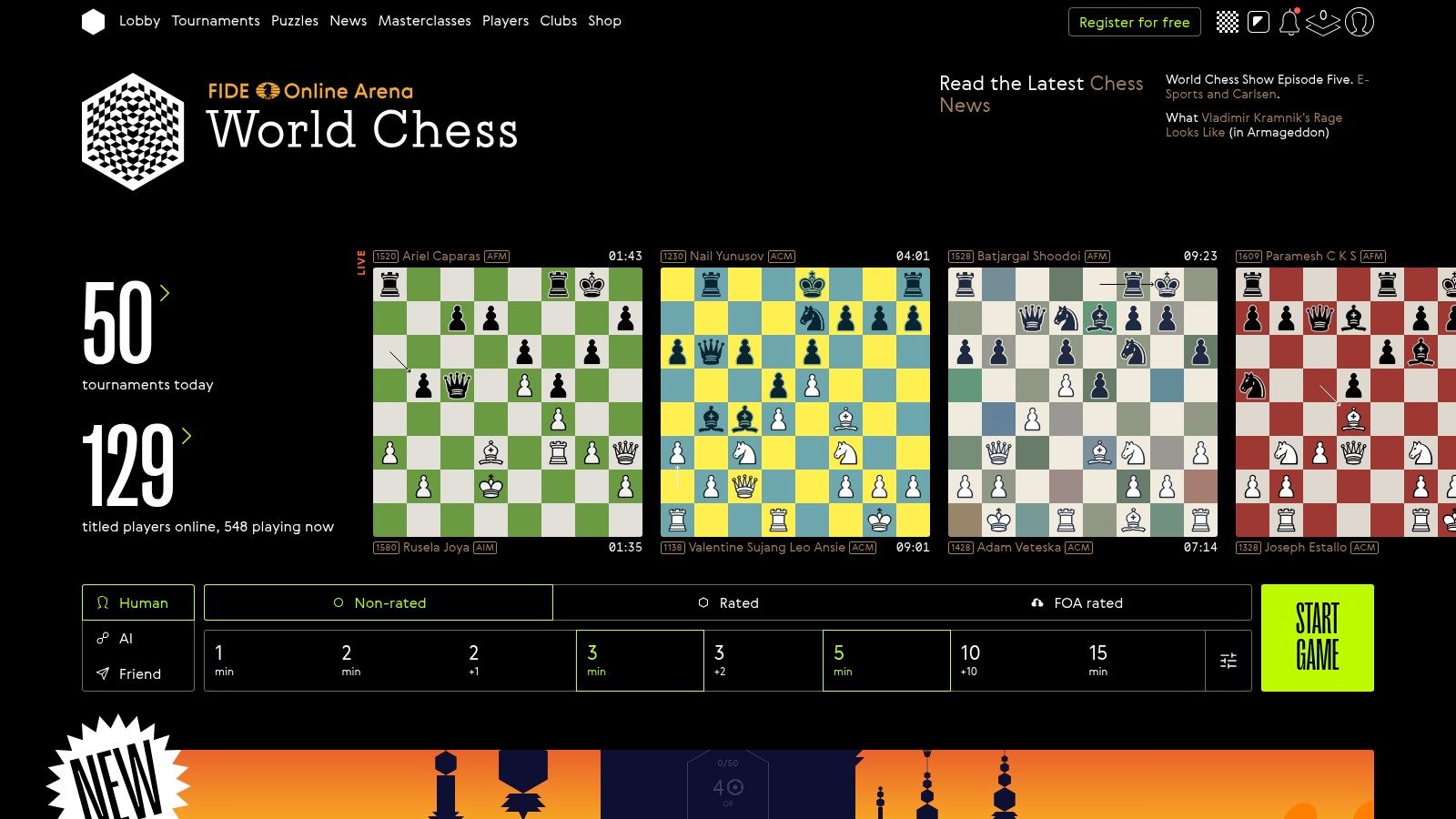 FIDE Online Arena (World Chess) / chessarena.com