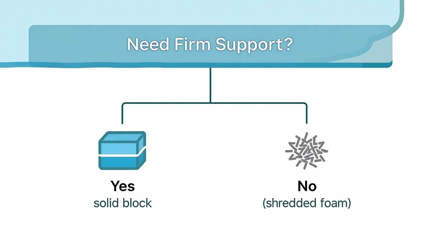 Diagram showing mattress support comparison between solid block foundation and shredded foam material