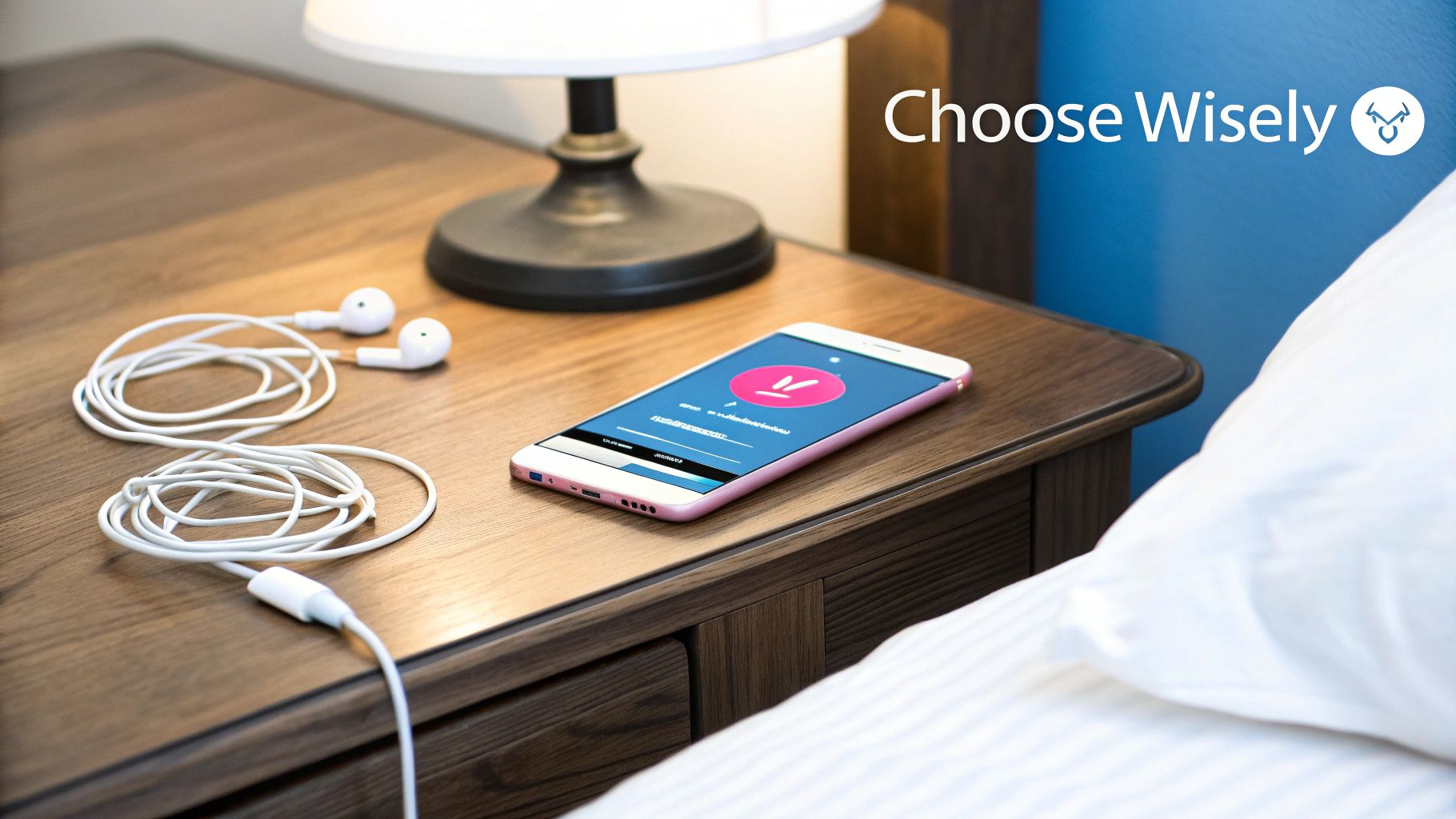 Person choosing an app on their smartphone while sitting in a comfortable chair.