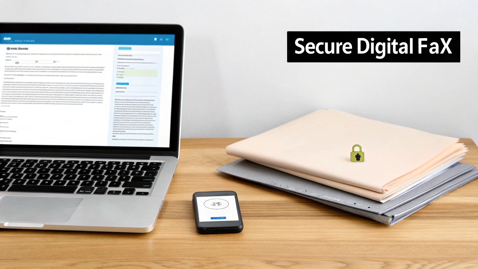 An office worker using a tablet to send a secure digital document, symbolizing the convenience of online fax services.