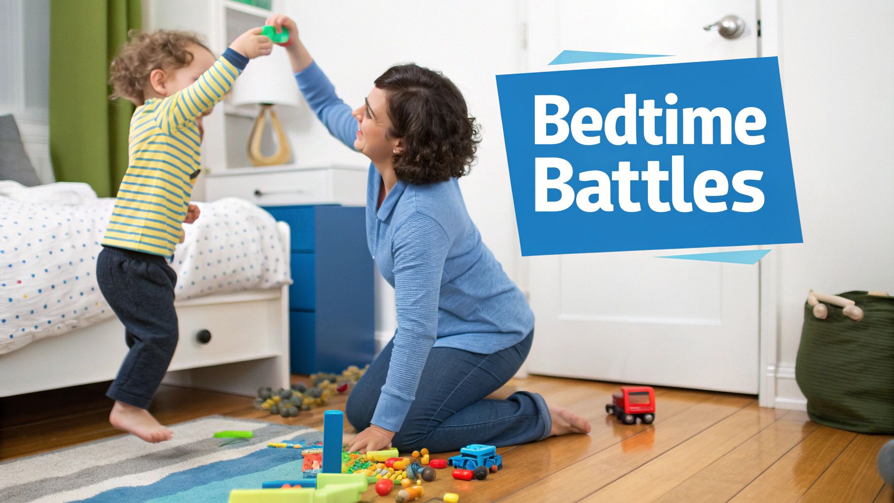 A young child tucked into bed, looking thoughtfully into the distance as if contemplating sleep.