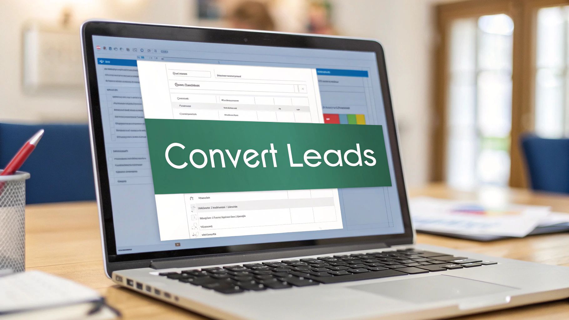 A person analyzing a sales funnel on a digital screen, with email icons flowing into it.