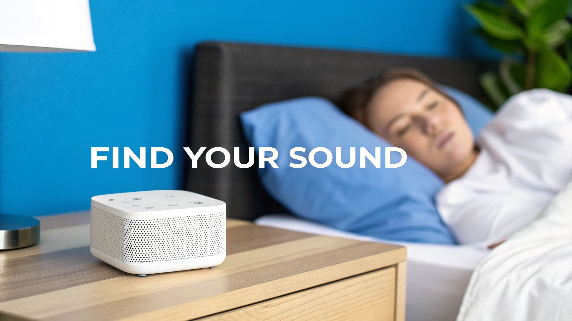 A person sleeping peacefully in bed with soft lighting.