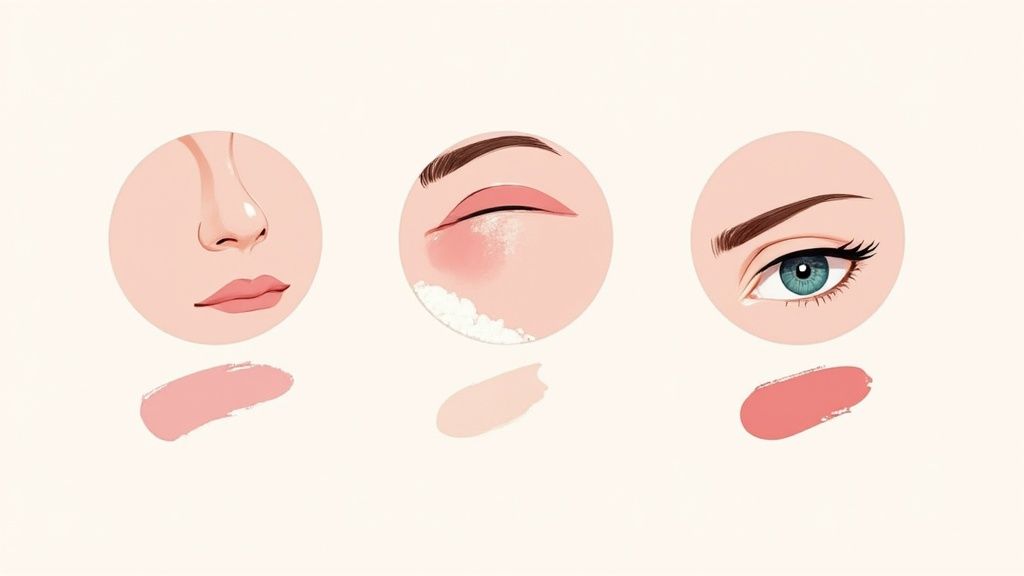 A woman is spraying a setting spray on her face to lock in her makeup, illustrating the final step for all-day wear.