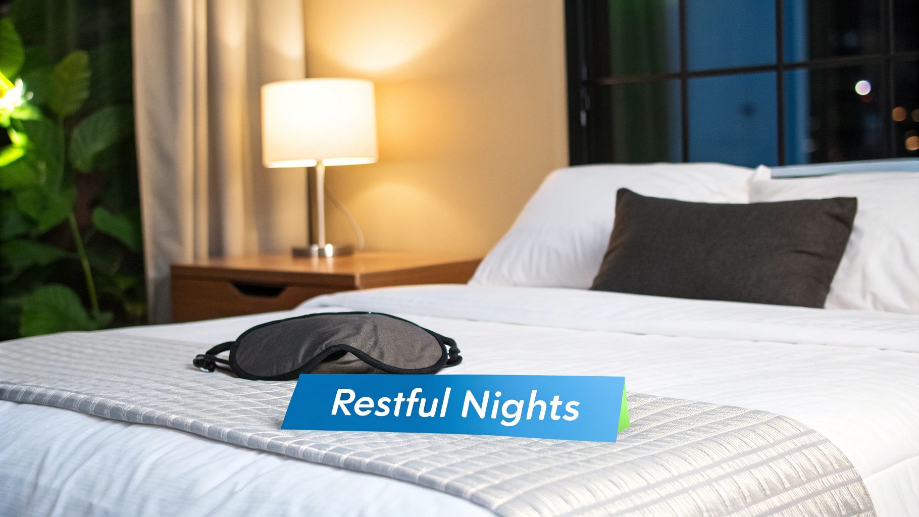 Woman wearing sleep mask