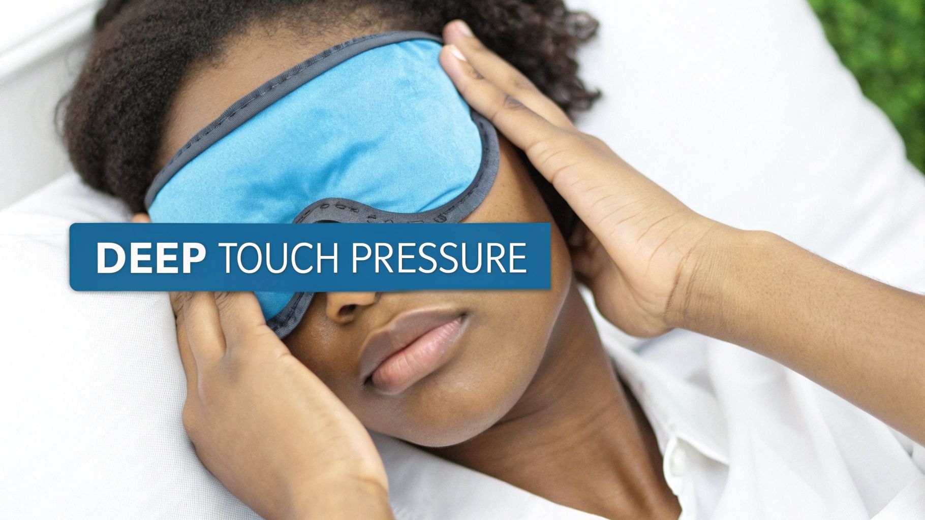 A close-up shot of a weighted sleep mask showing its texture and form.