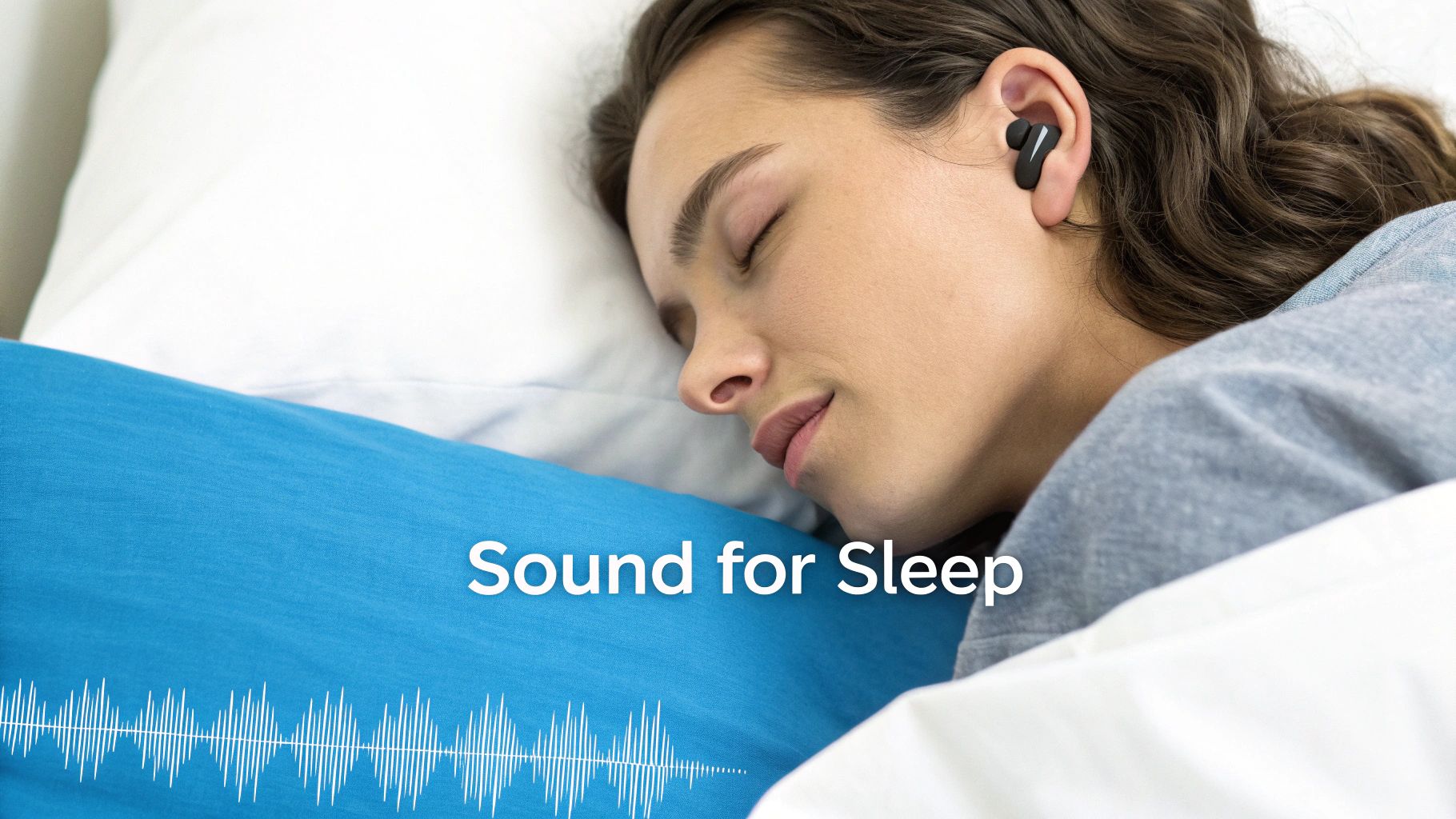 Person sleeping peacefully with headphones in a serene bedroom
