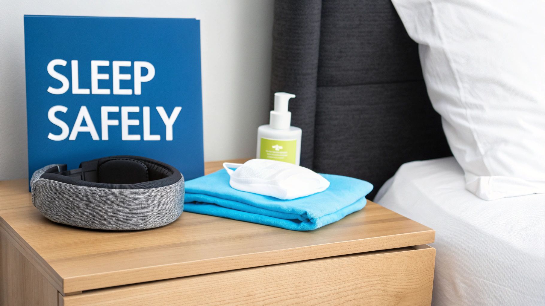 Woman sleeping comfortably while wearing sleep headphones.