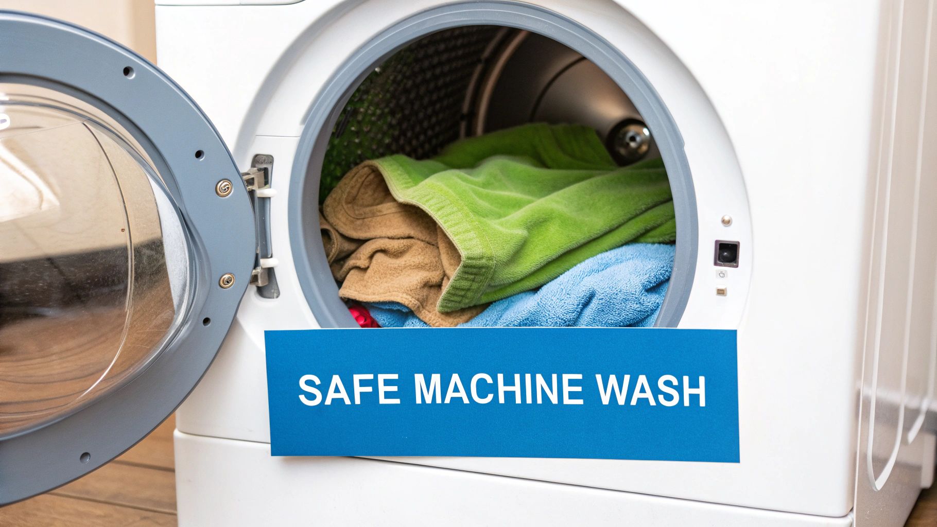 Person spot cleaning a weighted blanket with a cloth.