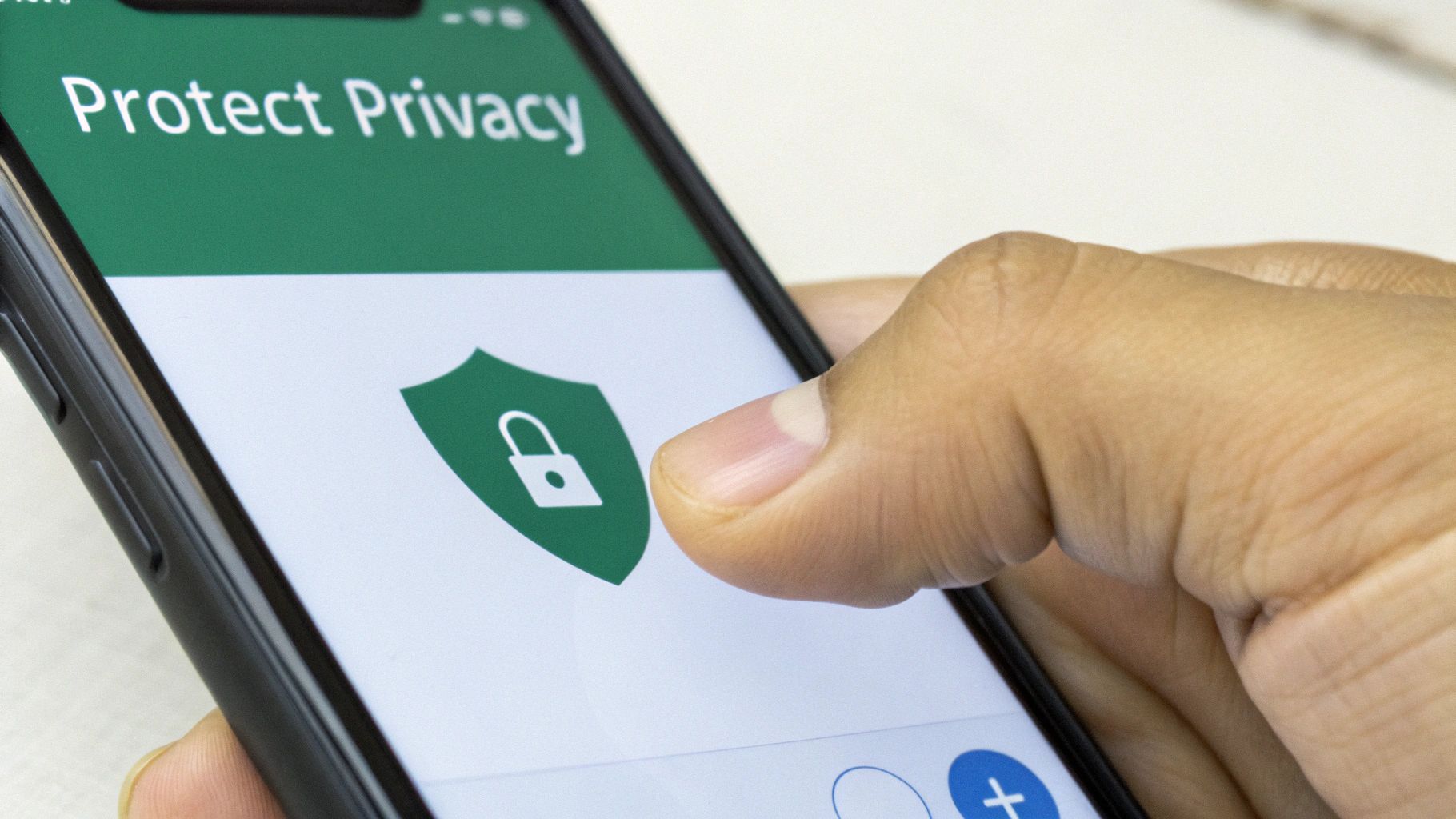 A balanced scale with a shield on one side and a magnifying glass on the other, representing the balance between investigation and privacy.