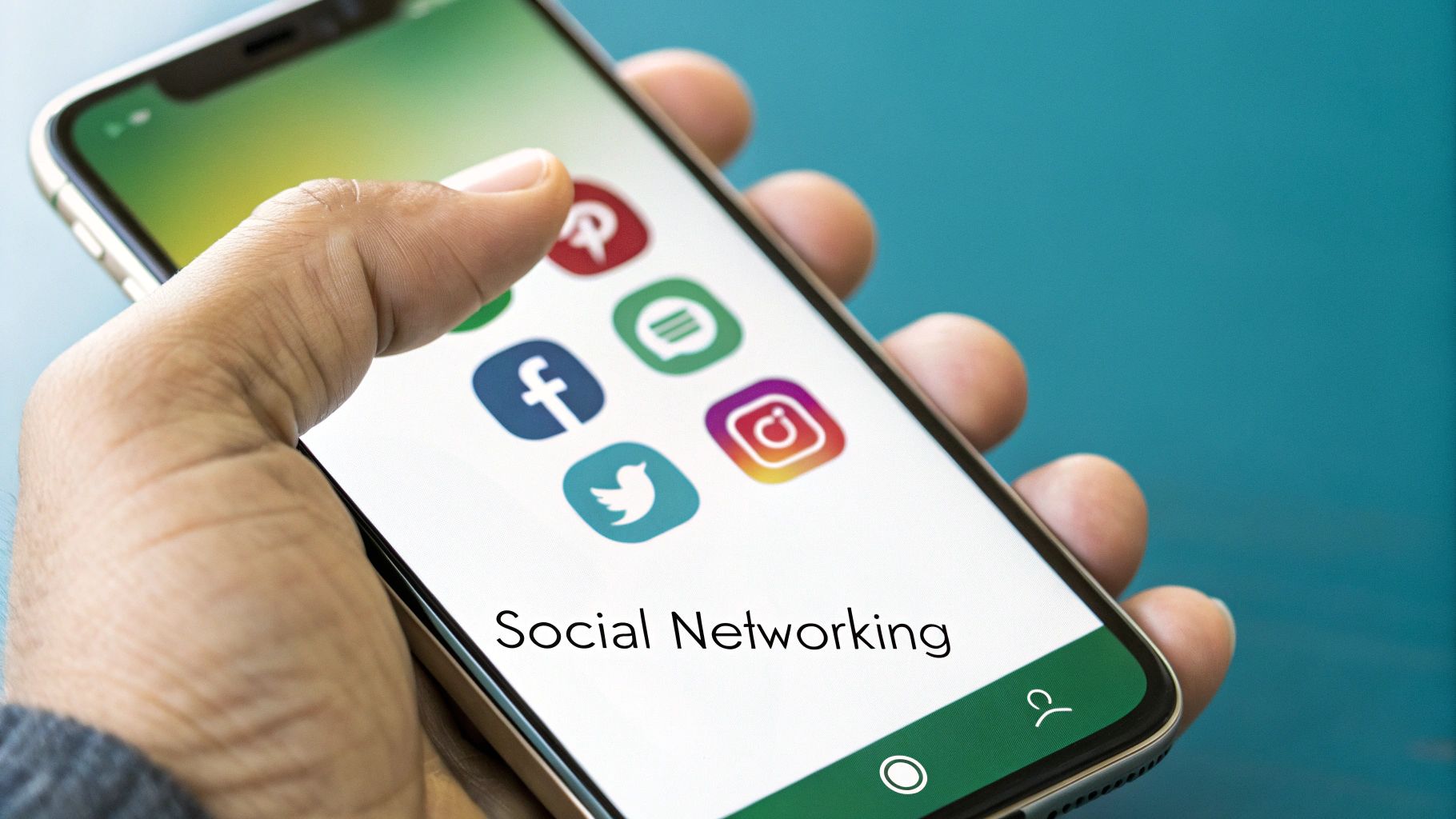 An image showing logos of social media platforms like LinkedIn and Twitter with network connection lines between them, symbolizing professional networking to find contacts.