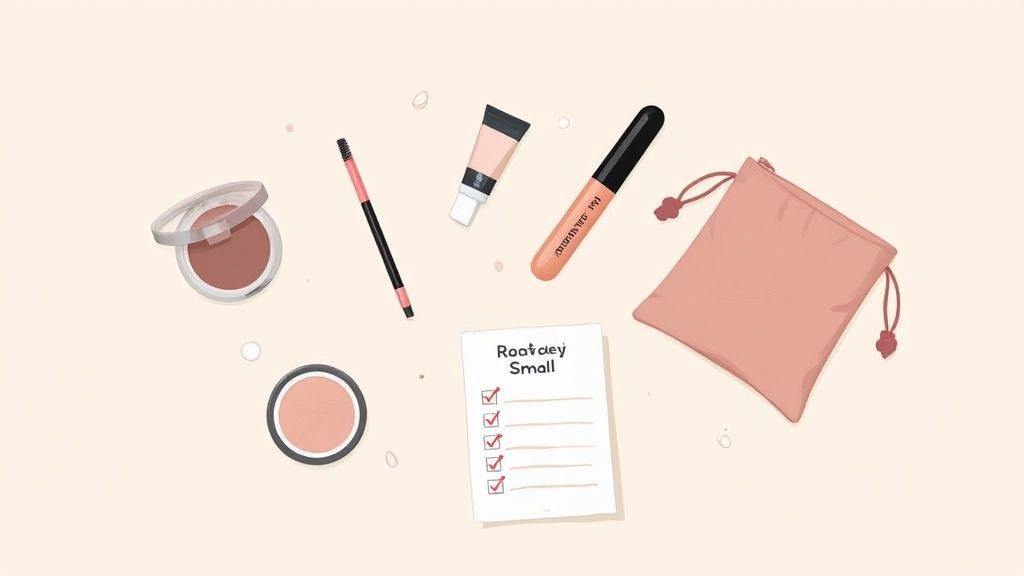 A collection of eco-friendly makeup products on a clean, bright surface