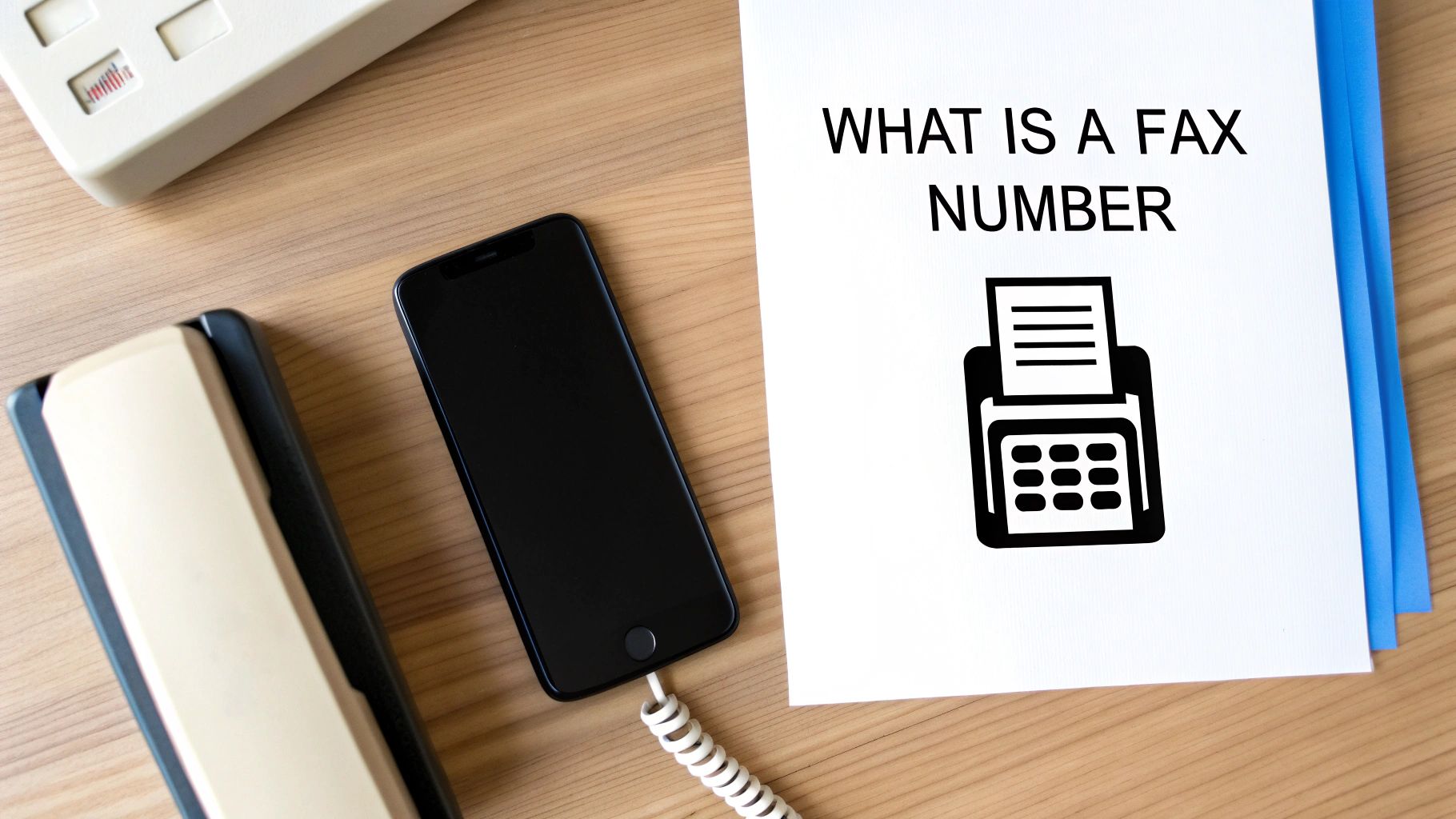 A modern office setup with a person using a laptop to send a digital fax, illustrating the concept of a fax number.