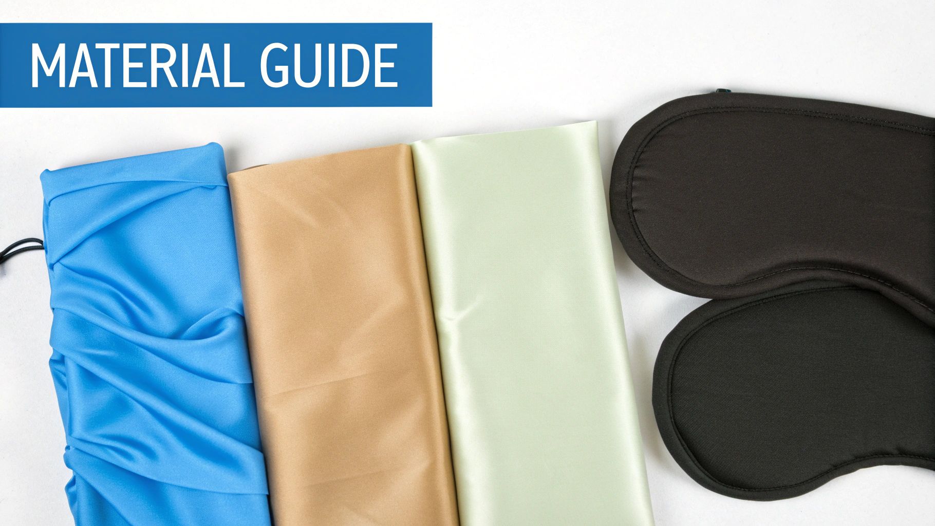 Close-up of different sleep mask materials like silk and memory foam