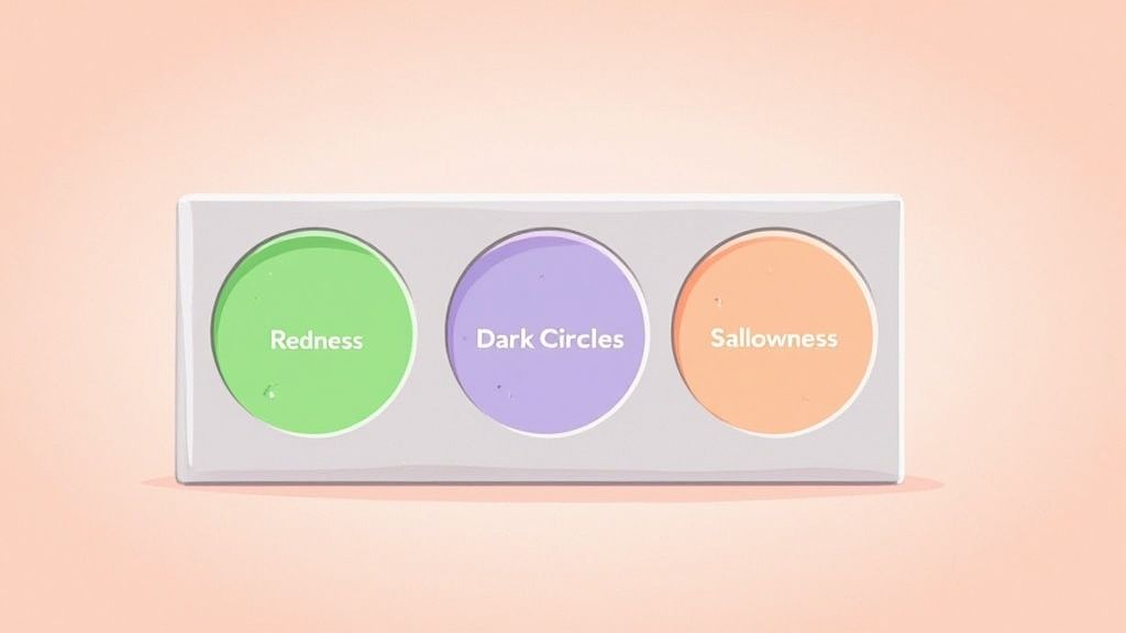 Woman applying color correcting makeup under her eyes