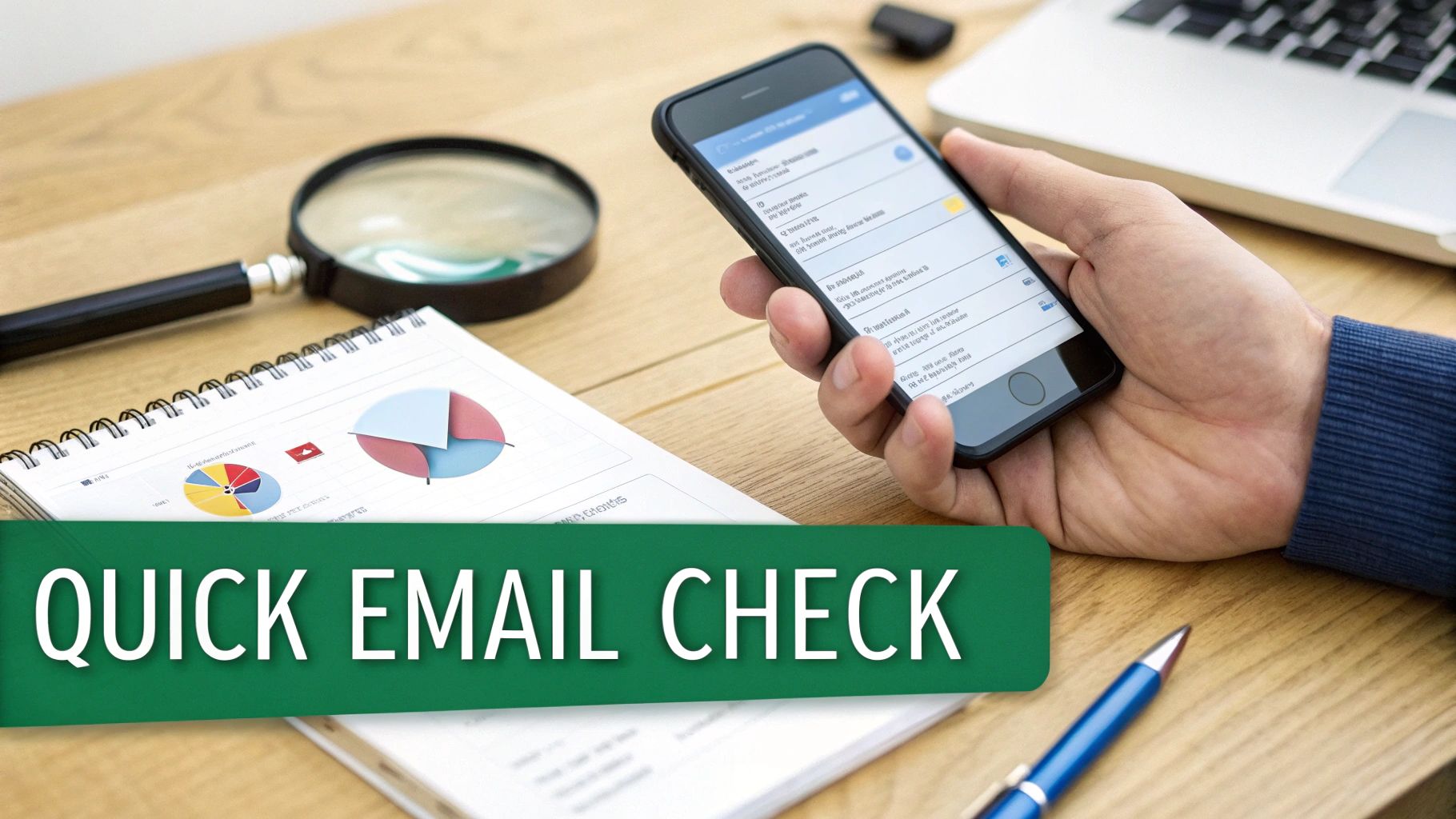 An abstract image of a magnifying glass over a digital contact list, symbolizing email verification.