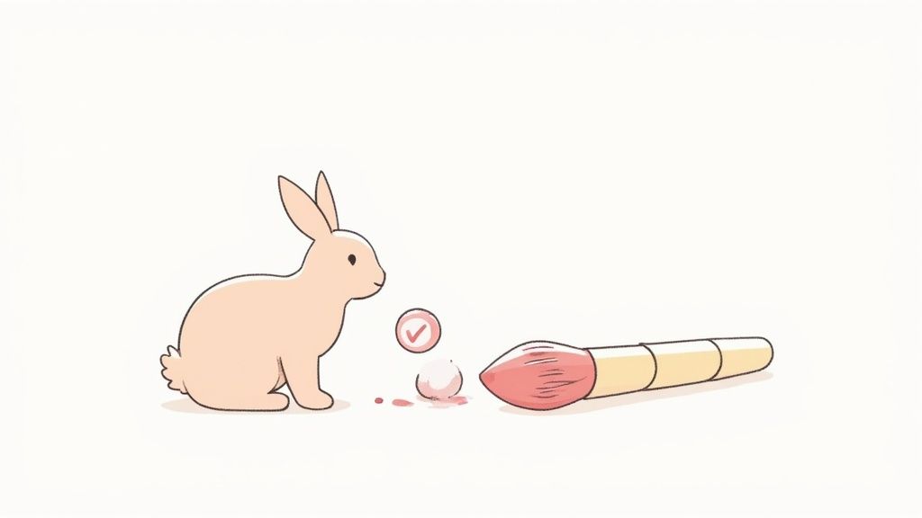 A hand holding a makeup brush near a palette, with a gentle, natural aesthetic.