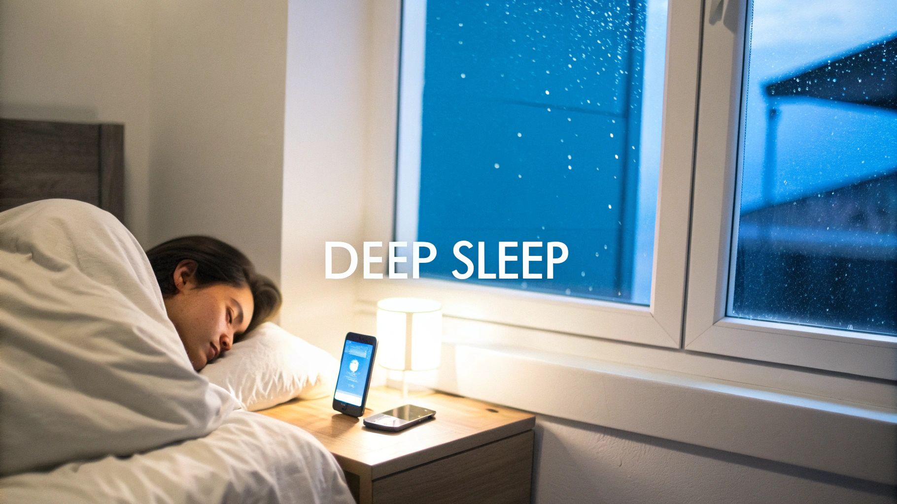 Woman sleeping peacefully in a comfortable bed.