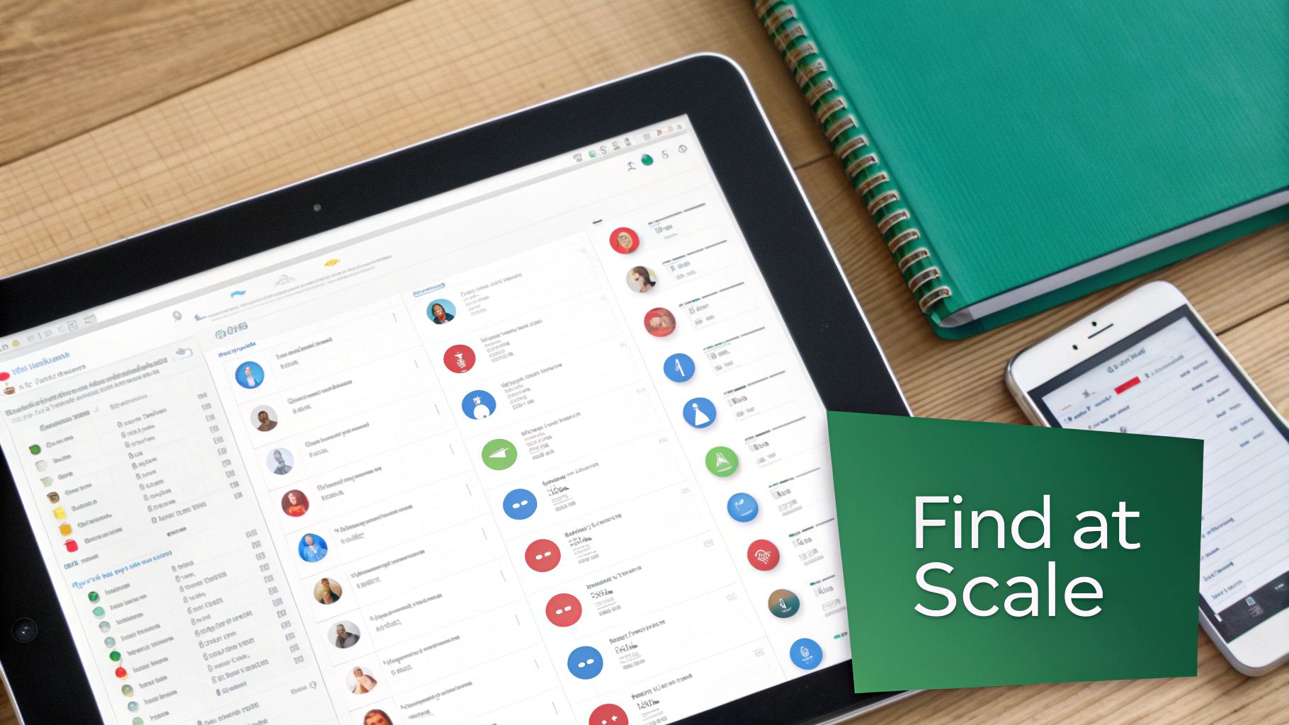 A sleek dashboard of an email finder tool on a laptop screen, showing profiles and verified email addresses, illustrating efficiency.