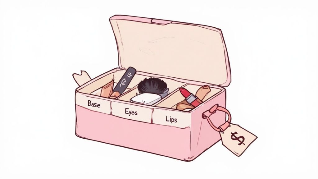 Several clean makeup products laid out on a clean surface, suggesting a thoughtful collection.