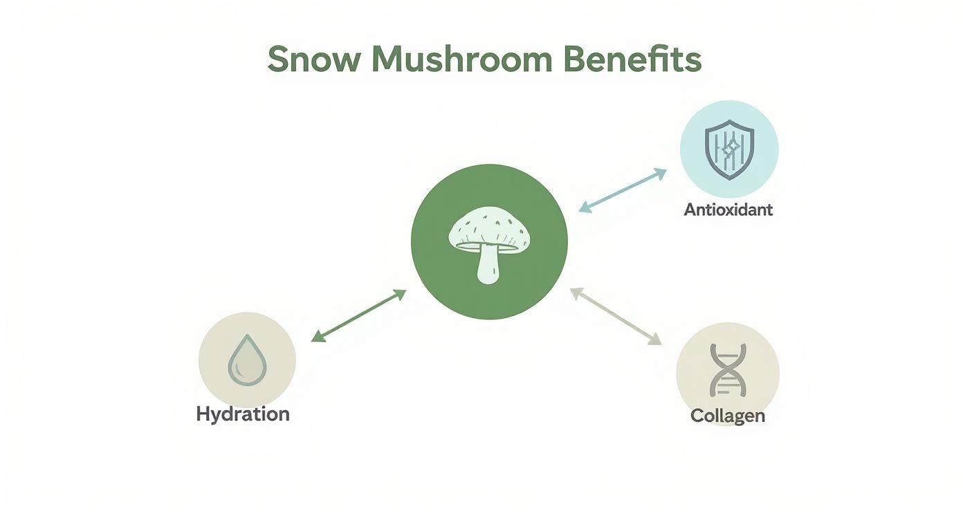 Infographic about snow mushroom benefits for skin