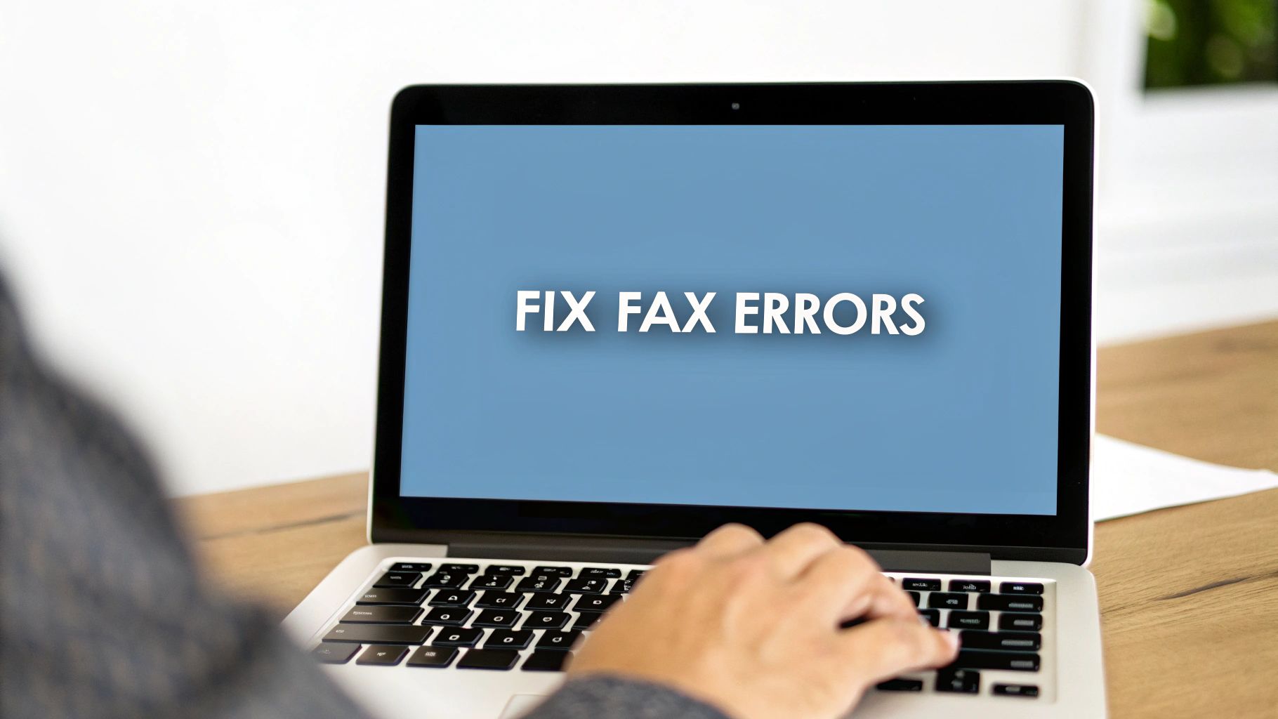 A person looking thoughtfully at a computer screen, troubleshooting a faxing issue.