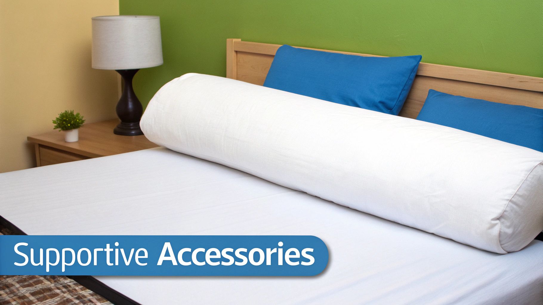 A cozy bedroom setup with a body pillow and other sleep accessories.