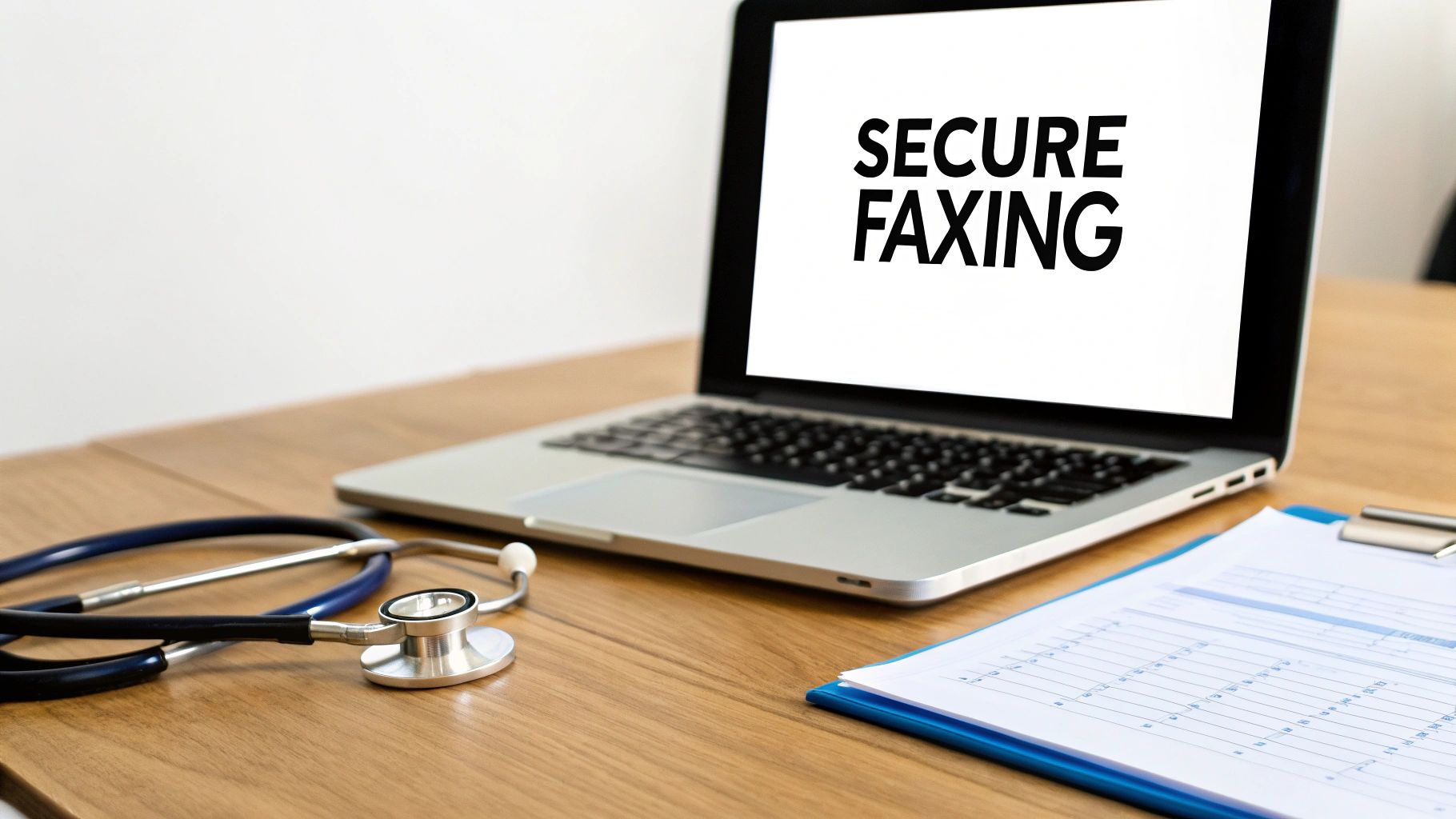 A person sitting at a desk and using a computer to send a document.