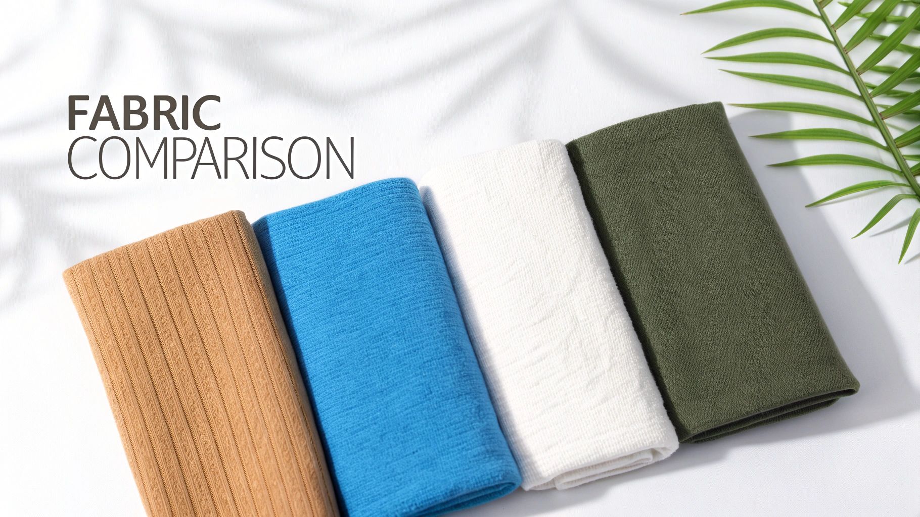 A neatly folded stack of blankets in various colors and materials, including cotton, wool, and fleece, arranged on a wooden surface.