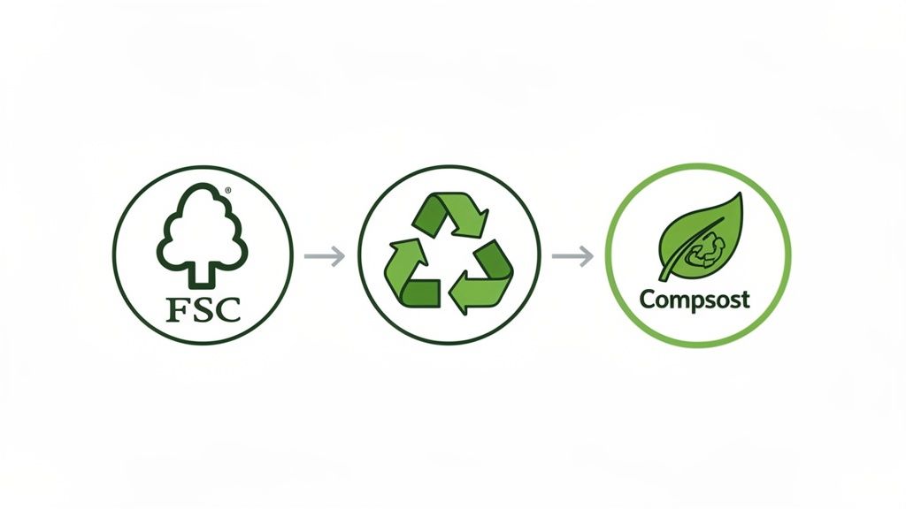 Flowchart showing FSC certified materials leading to recycling and then composting of products.