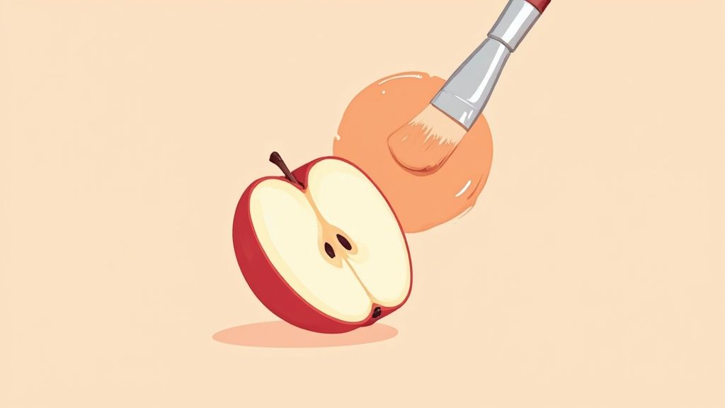 A woman applying foundation with a brush, demonstrating the start of the makeup process.
