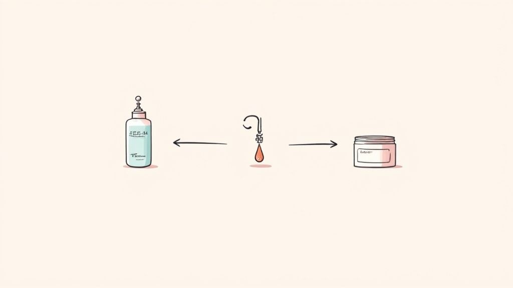 Woman with glowing skin applying a skincare product