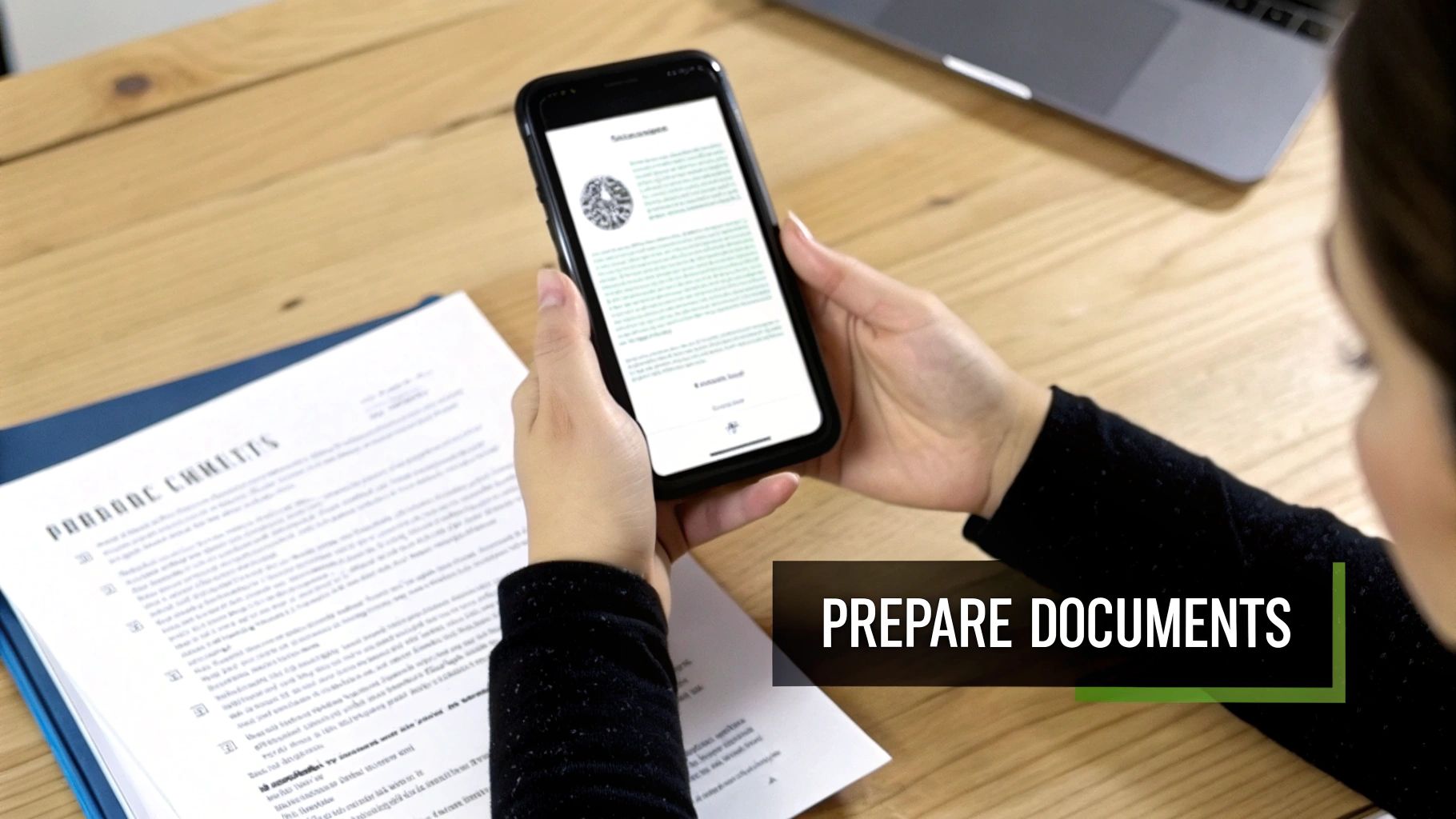 A person at a desk reviewing documents on a computer, preparing them for digital faxing.