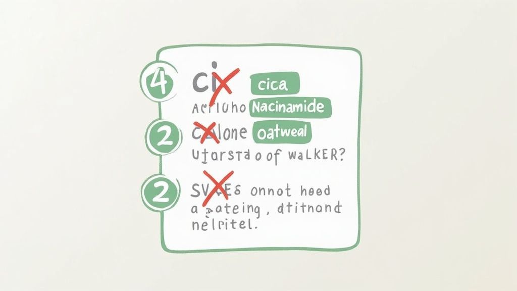 A person closely examining the ingredient label on a skincare bottle.