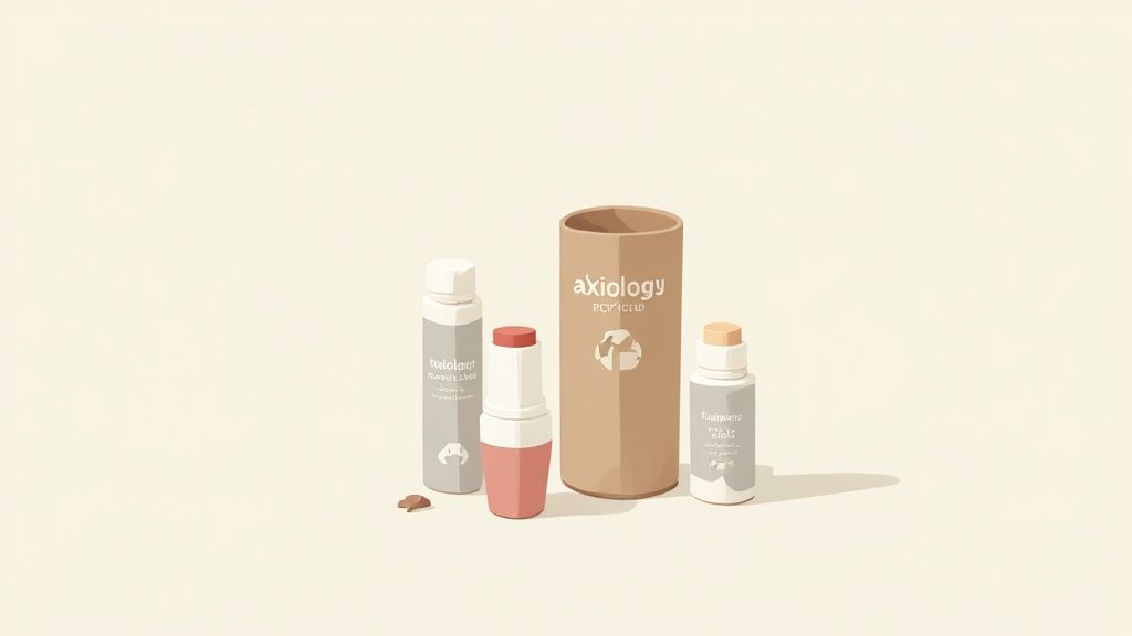 Axiology beauty products displayed in a clean, modern setting.