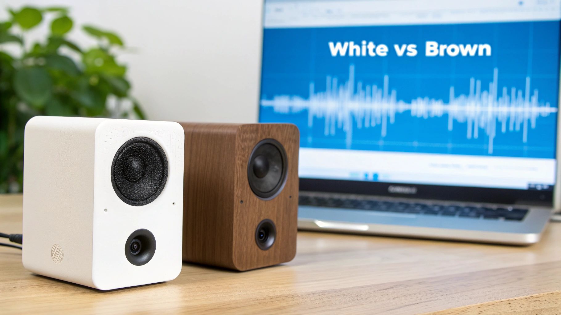 A visual representation of sound waves for white and brown noise, showing different frequency distributions.