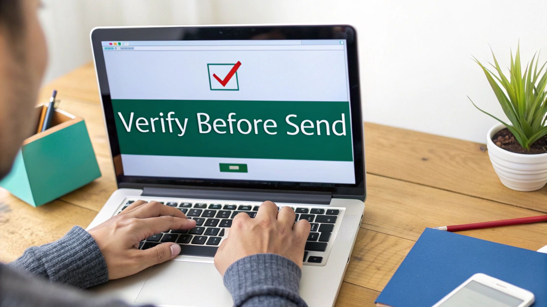 A person at a desk reviewing ethical guidelines on a computer screen, with icons for GDPR and CAN-SPAM.