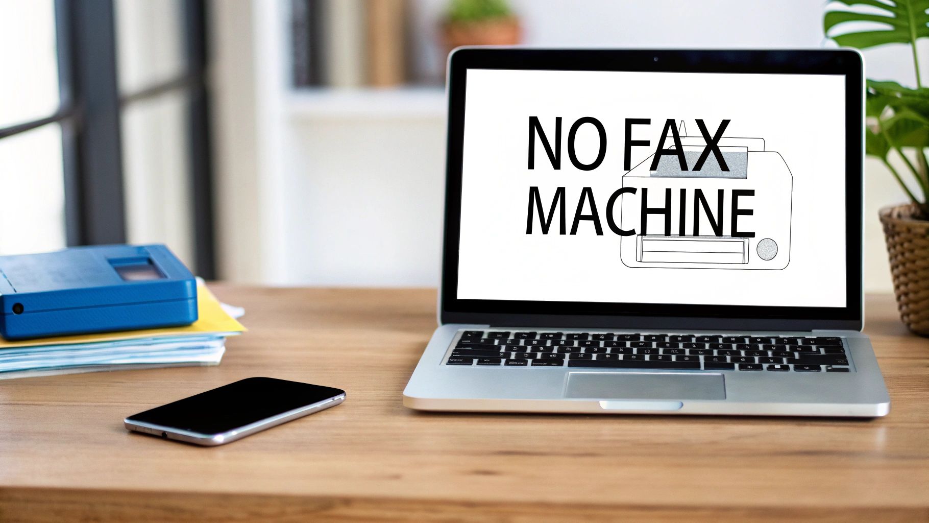 A person using a laptop to send a fax online, symbolizing the modern way to fax without a fax machine.