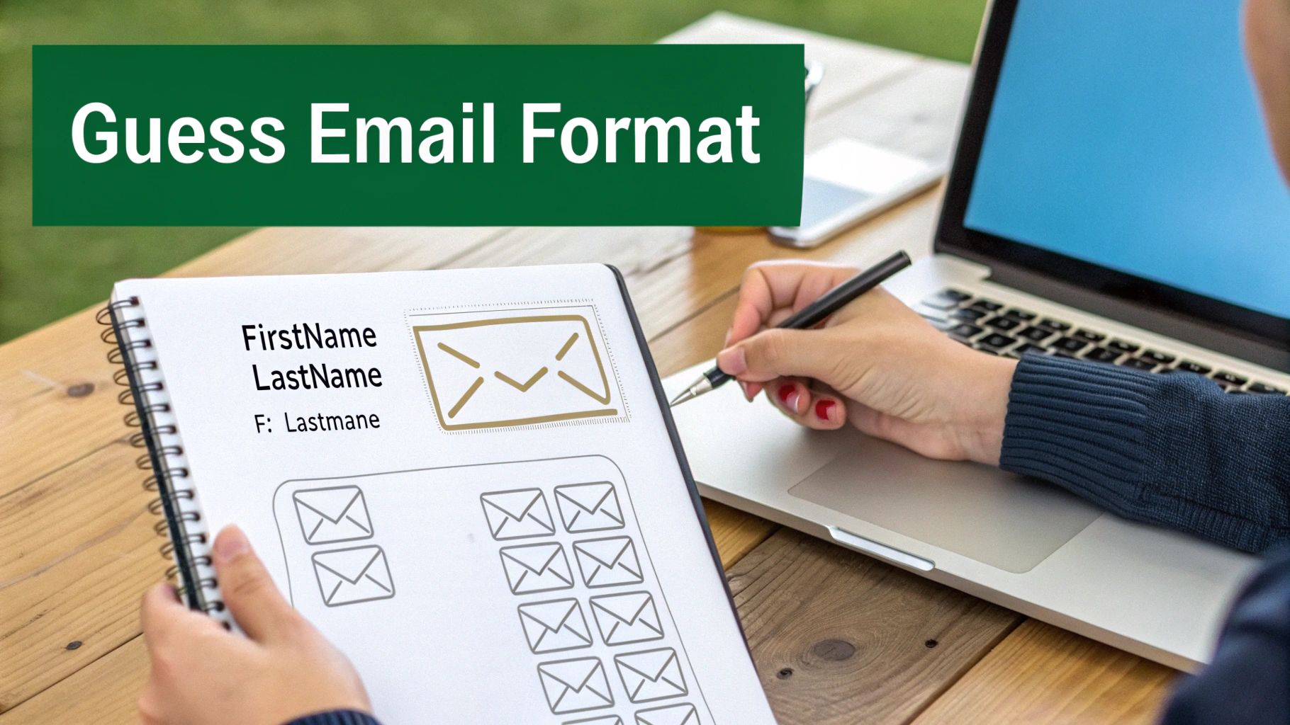 A person working on a laptop, illustrating the process of finding email addresses by name.