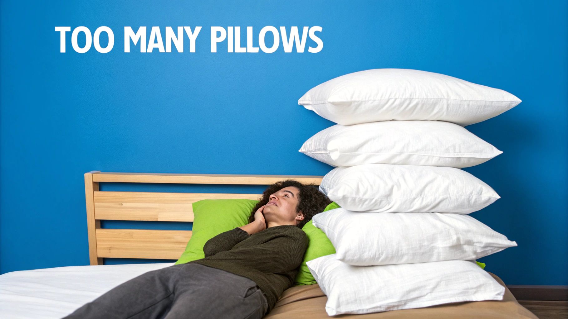 Man with neck pain from sleeping with too many pillows