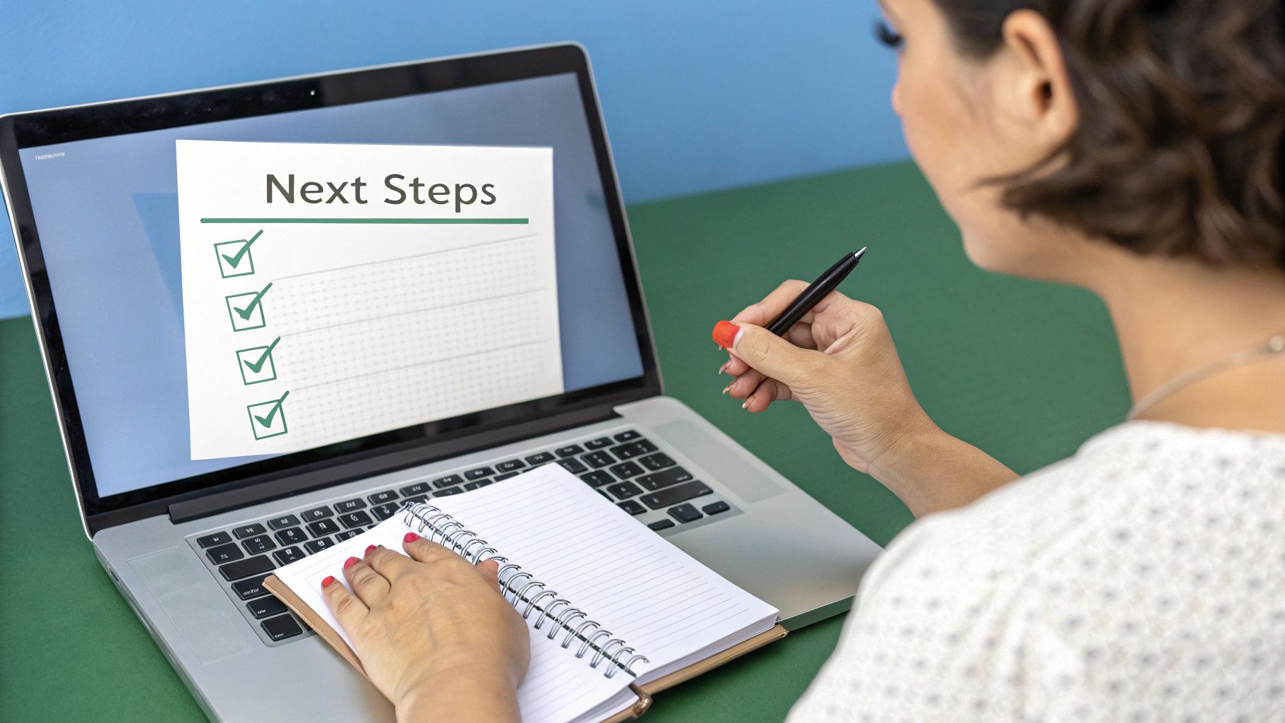 A hand holding a smartphone showing a LinkedIn profile, with a laptop in the background displaying an email inbox.