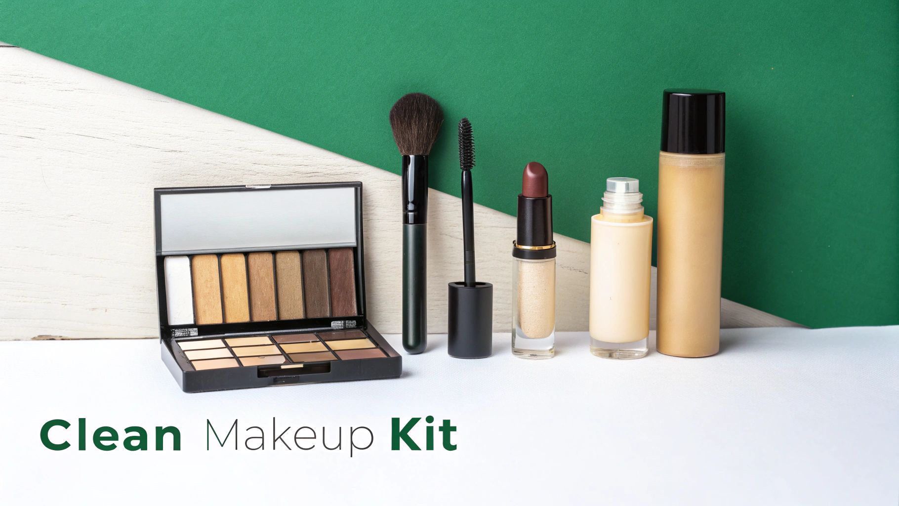 A collection of clean makeup products arranged neatly on a surface