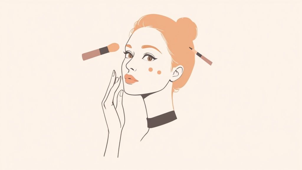 A makeup artist applying cruelty-free foundation to a model's face.