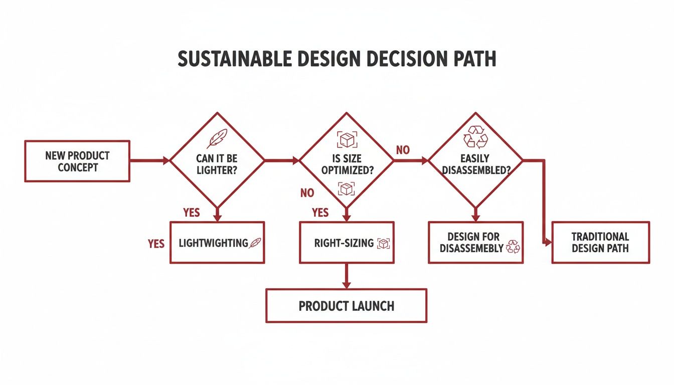 A flowchart illustrating the sustainable design decision path for new product concepts and product launch.