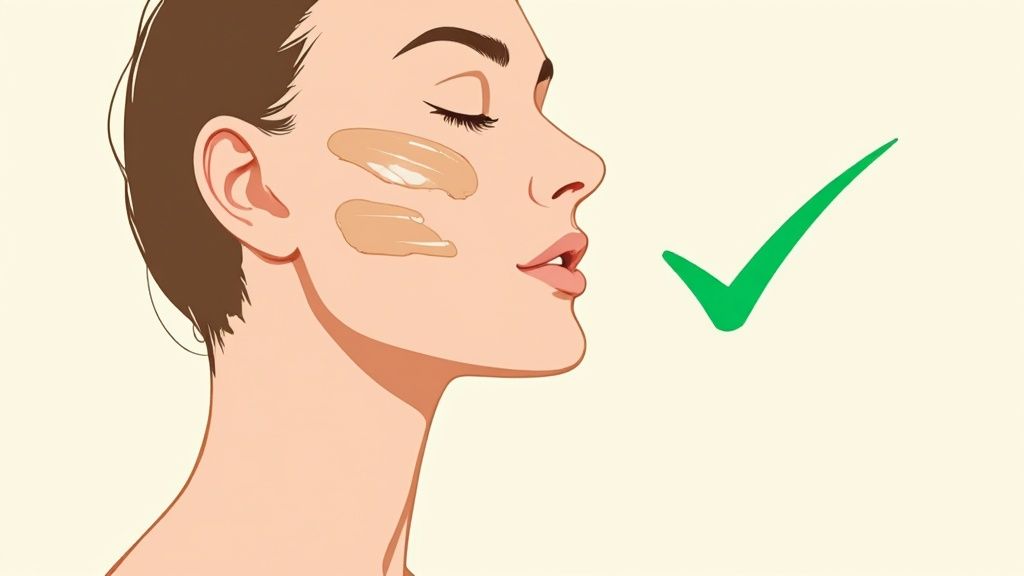 Woman swatching foundation on her jawline